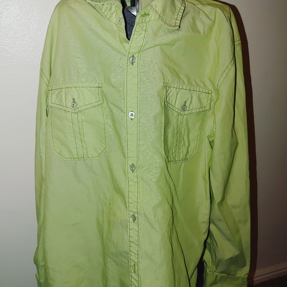 Mens Green Button Down Collard Dress Shirt - Picture 3 of 8